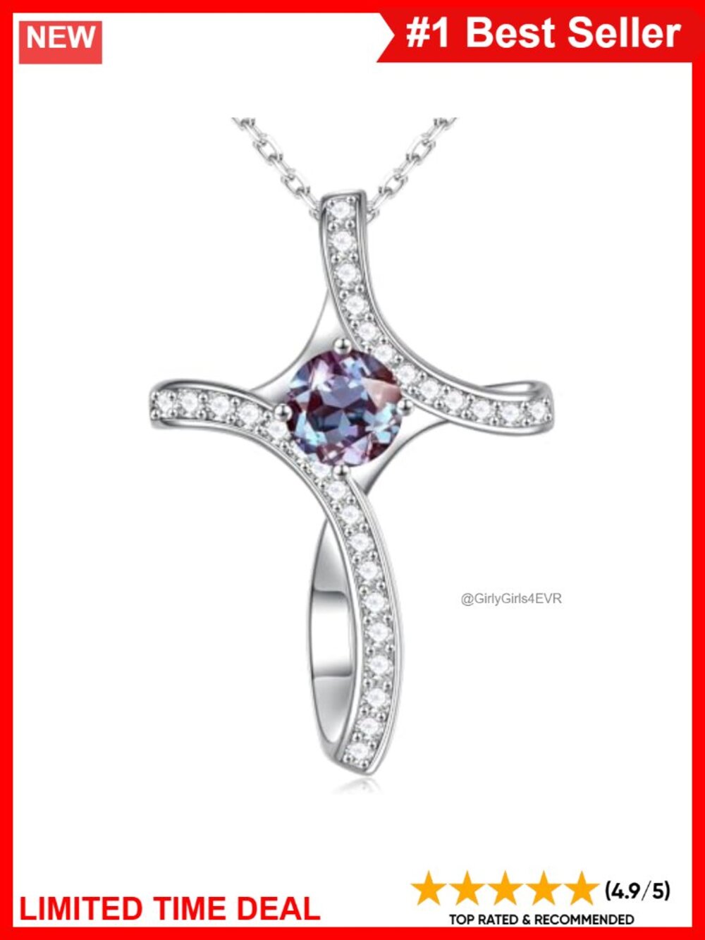 Cross Necklace 925 Sterling Silver Birthstone Pendant
